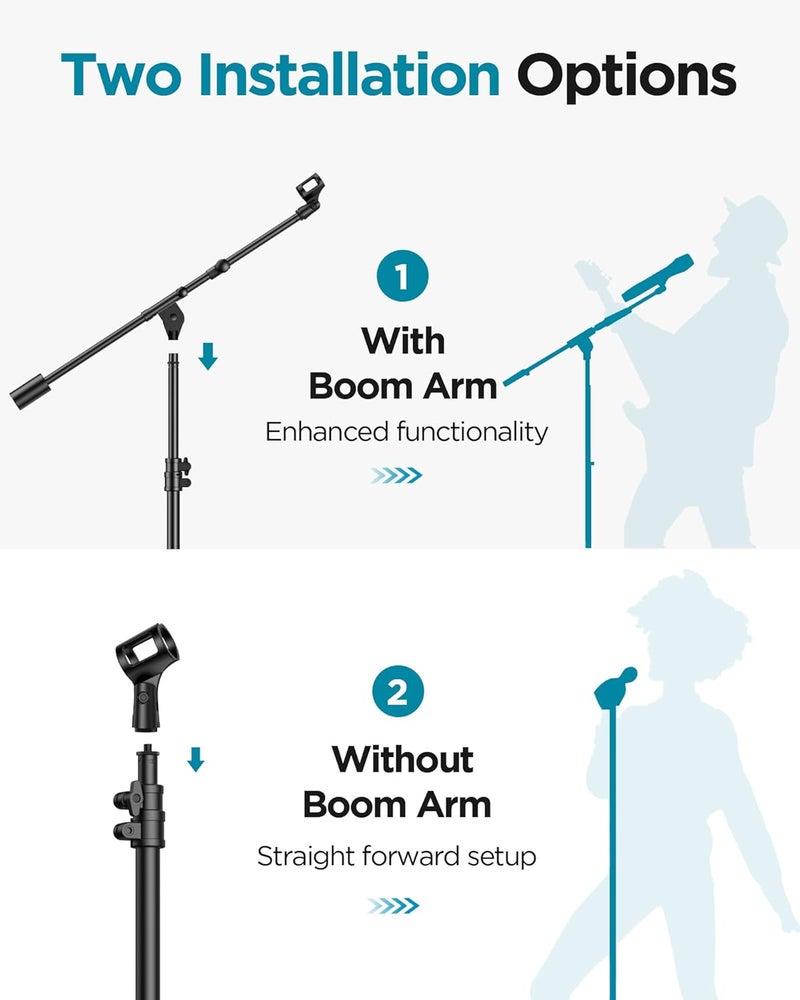 InnoGear Mic Stand, Max Height 82.28" Microphone Stand Floor Detachable Boom Mic Arm Stands with Weighted Base for Blue Yeti HyperX QuadCast Shure SM58 Samson Q2U Fifine K669B Singing Stage - Image 2